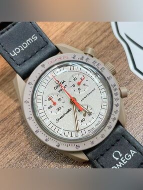 Swatch x Omega Speedmaster-Inspired Beige and Silver Chronograph Ring